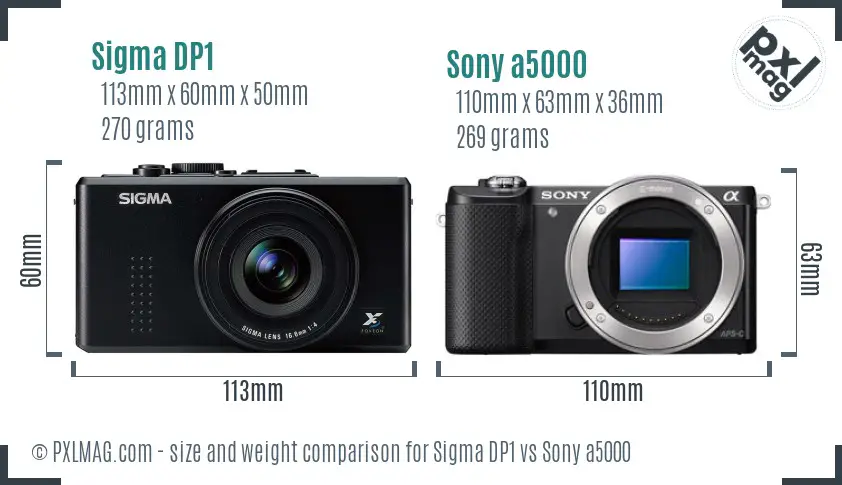 Sigma DP1 vs Sony a5000 size comparison