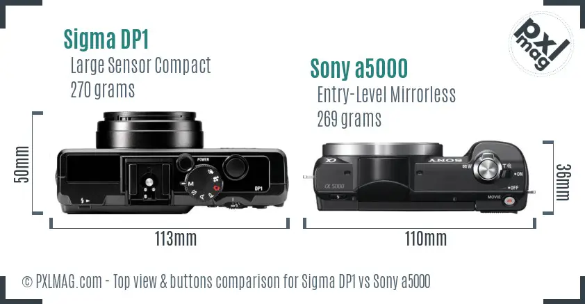Sigma DP1 vs Sony a5000 top view buttons comparison
