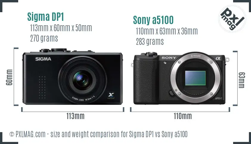 Sigma DP1 vs Sony a5100 size comparison