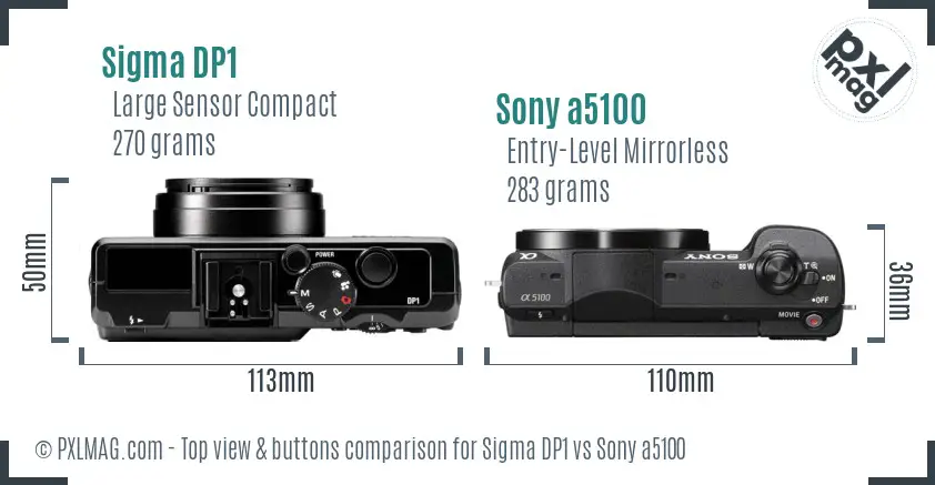 Sigma DP1 vs Sony a5100 top view buttons comparison