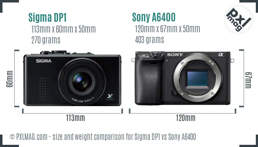 Sigma DP1 vs Sony A6400 size comparison