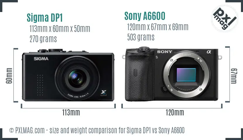 Sigma DP1 vs Sony A6600 size comparison