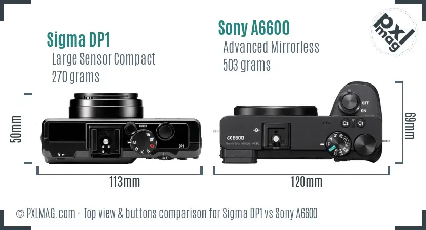 Sigma DP1 vs Sony A6600 top view buttons comparison