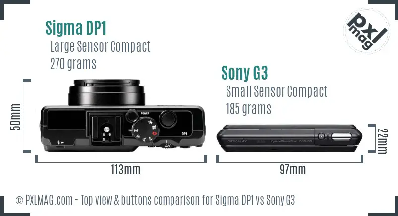 Sigma DP1 vs Sony G3 top view buttons comparison Sigma DP1 vs Sony G3 top view buttons comparison