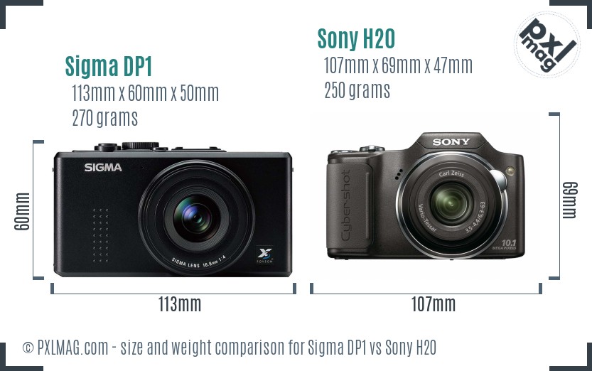Sigma DP1 vs Sony H20 size comparison Sigma DP1 vs Sony H20 size comparison