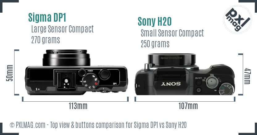 Sigma DP1 vs Sony H20 top view buttons comparison