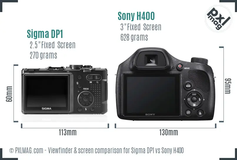 Sigma DP1 vs Sony H400 Screen and Viewfinder comparison