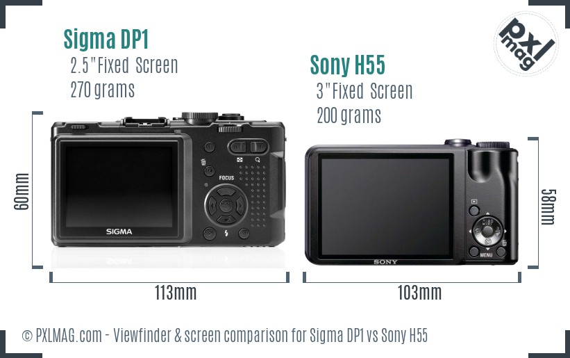 Sigma DP1 vs Sony H55 Screen and Viewfinder comparison