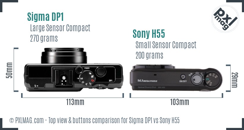 Sigma DP1 vs Sony H55 top view buttons comparison