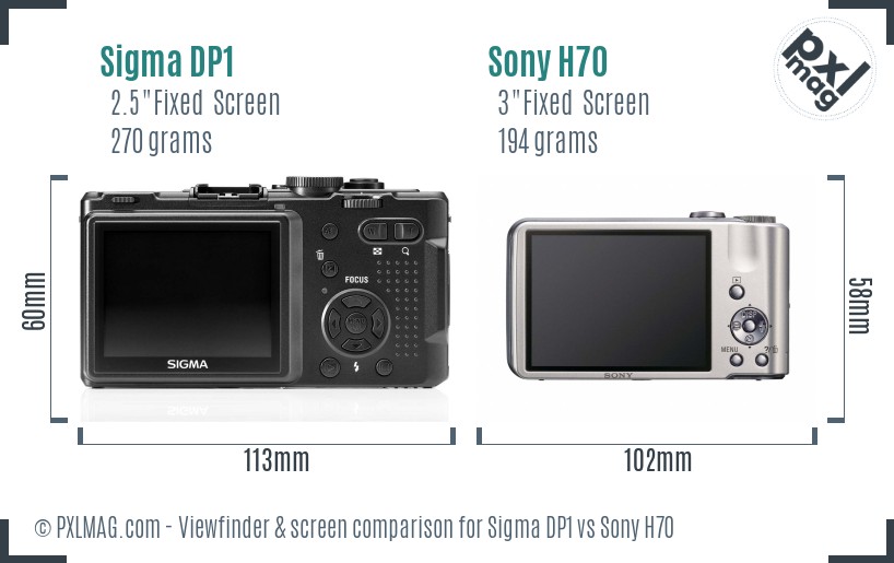 Sigma DP1 vs Sony H70 Screen and Viewfinder comparison