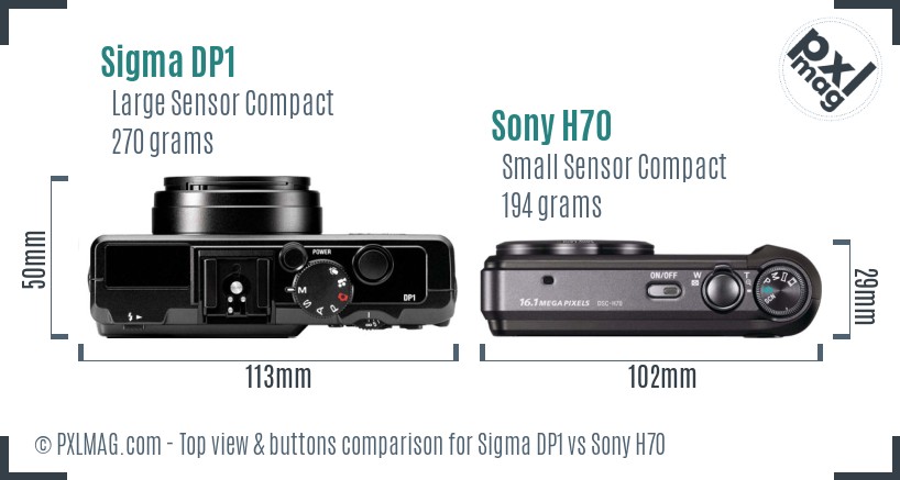 Sigma DP1 vs Sony H70 top view buttons comparison