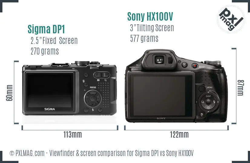 Sigma DP1 vs Sony HX100V Screen and Viewfinder comparison