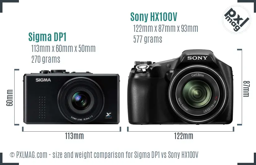 Sigma DP1 vs Sony HX100V size comparison