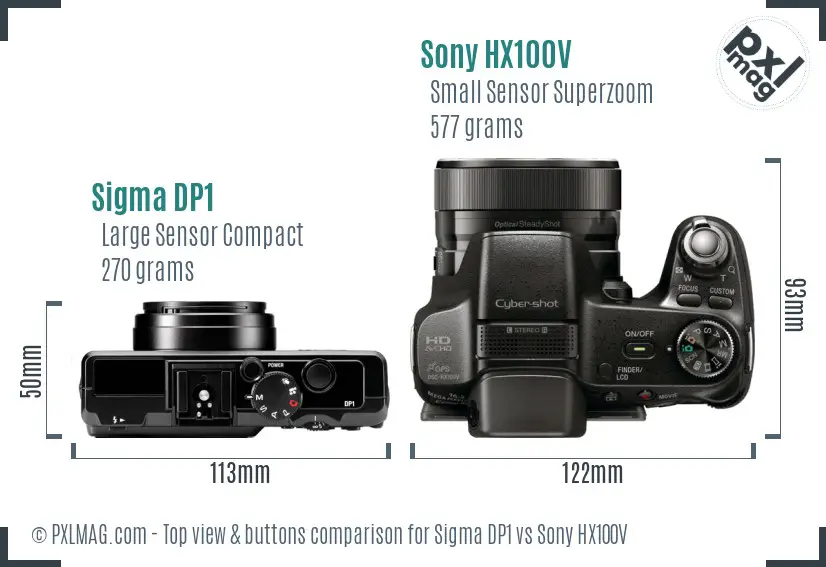 Sigma DP1 vs Sony HX100V top view buttons comparison