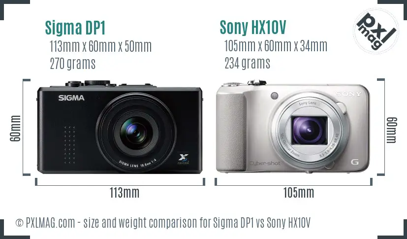 Sigma DP1 vs Sony HX10V size comparison Sigma DP1 vs Sony HX10V size comparison