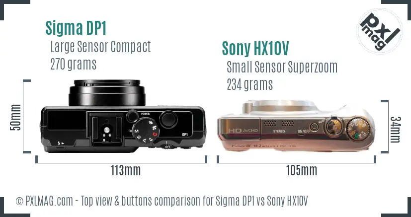 Sigma DP1 vs Sony HX10V top view buttons comparison Sigma DP1 vs Sony HX10V top view buttons comparison