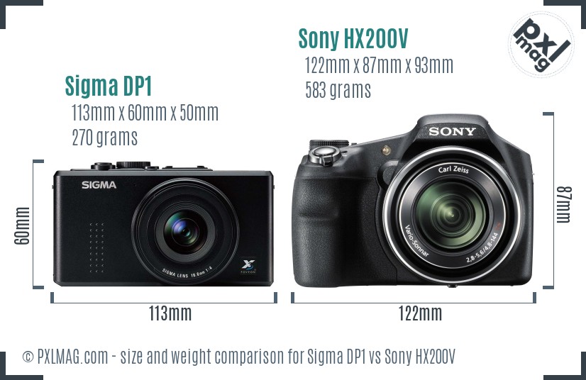 Sigma DP1 vs Sony HX200V size comparison