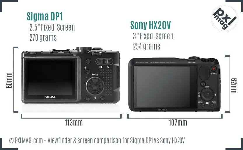 Sigma DP1 vs Sony HX20V Screen and Viewfinder comparison