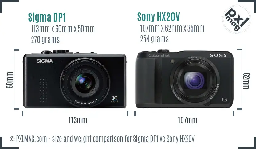 Sigma DP1 vs Sony HX20V size comparison