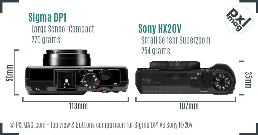 Sigma DP1 vs Sony HX20V top view buttons comparison