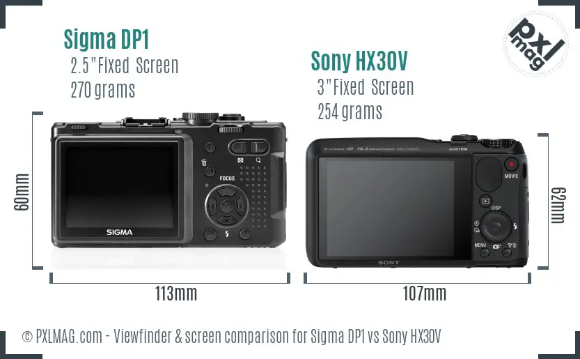 Sigma DP1 vs Sony HX30V Screen and Viewfinder comparison