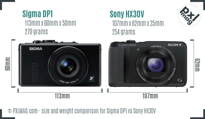 Sigma DP1 vs Sony HX30V size comparison
