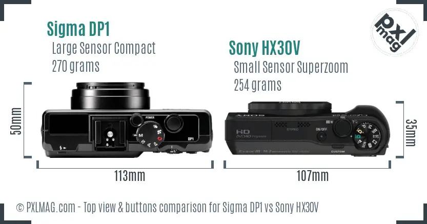 Sigma DP1 vs Sony HX30V top view buttons comparison