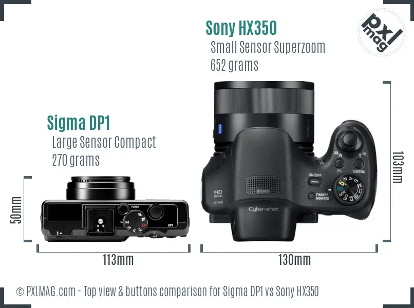 Sigma DP1 vs Sony HX350 top view buttons comparison Sigma DP1 vs Sony HX350 top view buttons comparison