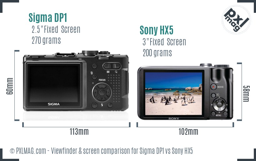 Sigma DP1 vs Sony HX5 Screen and Viewfinder comparison