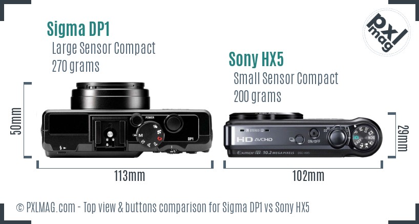 Sigma DP1 vs Sony HX5 top view buttons comparison