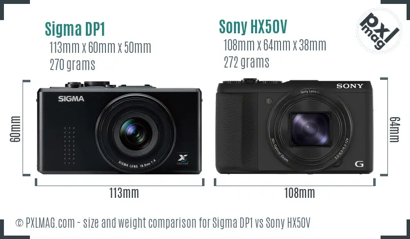 Sigma DP1 vs Sony HX50V size comparison