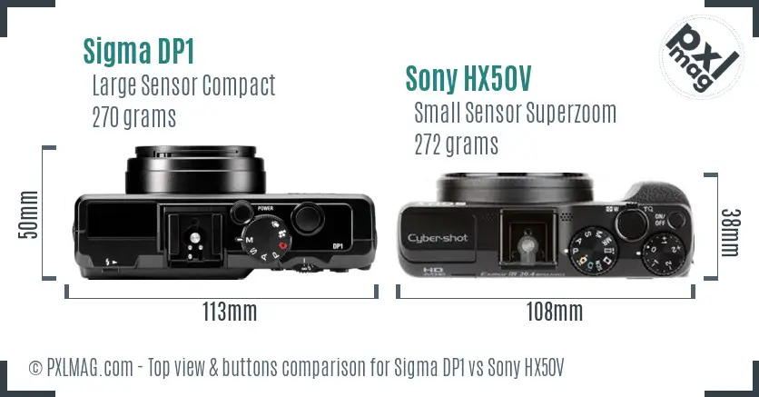 Sigma DP1 vs Sony HX50V top view buttons comparison