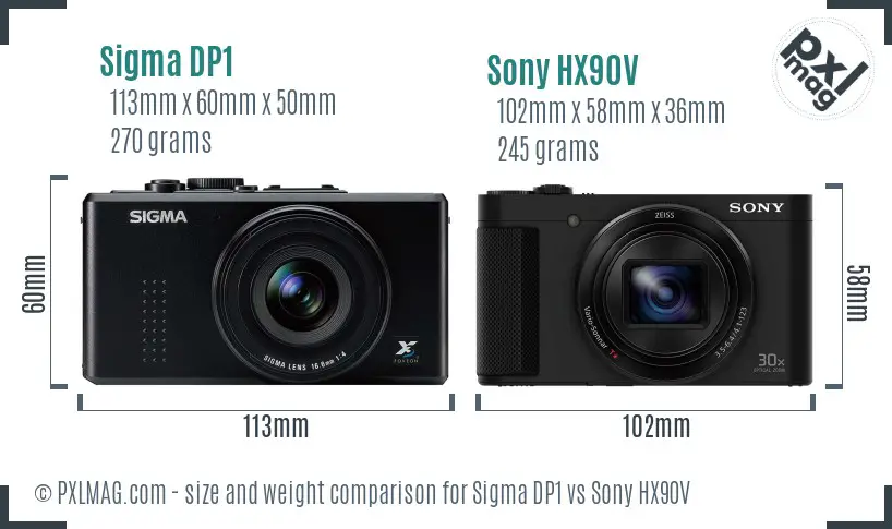 Sigma DP1 vs Sony HX90V size comparison Sigma DP1 vs Sony HX90V size comparison