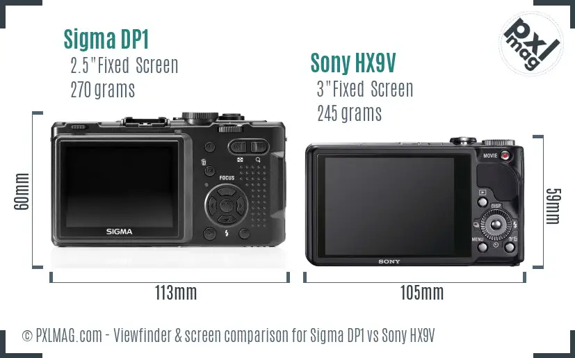 Sigma DP1 vs Sony HX9V Screen and Viewfinder comparison