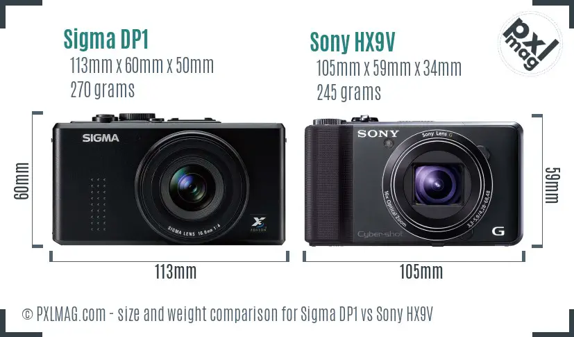 Sigma DP1 vs Sony HX9V size comparison