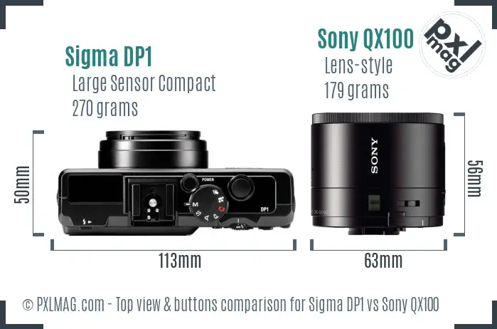 Sigma DP1 vs Sony QX100 top view buttons comparison