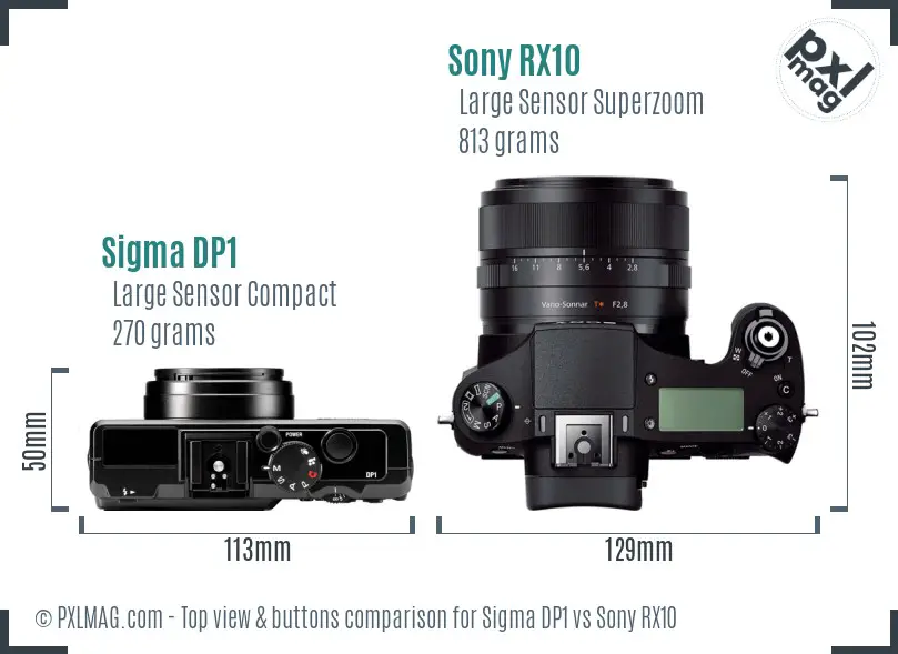 Sigma DP1 vs Sony RX10 top view buttons comparison