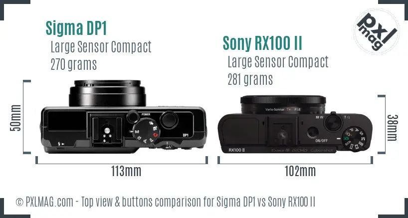 Sigma DP1 vs Sony RX100 II top view buttons comparison