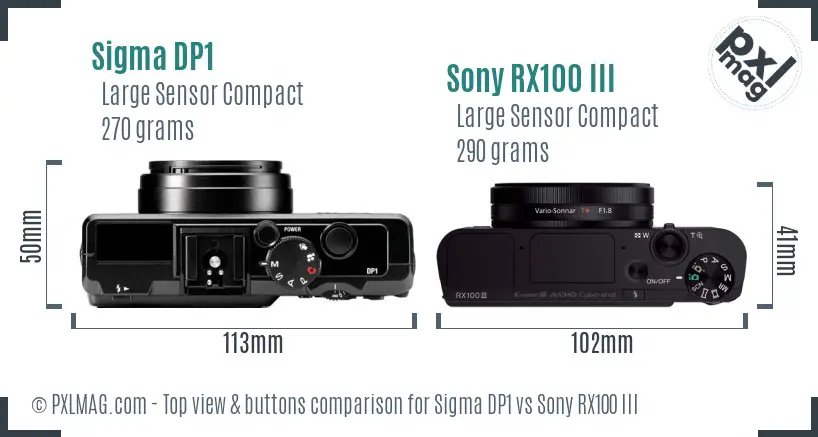 Sigma DP1 vs Sony RX100 III top view buttons comparison