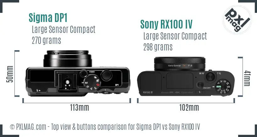 Sigma DP1 vs Sony RX100 IV top view buttons comparison