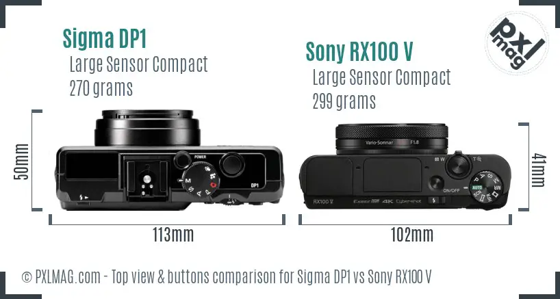 Sigma DP1 vs Sony RX100 V top view buttons comparison