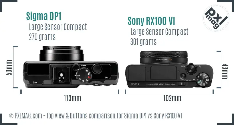 Sigma DP1 vs Sony RX100 VI top view buttons comparison
