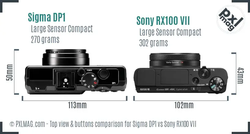 Sigma DP1 vs Sony RX100 VII top view buttons comparison