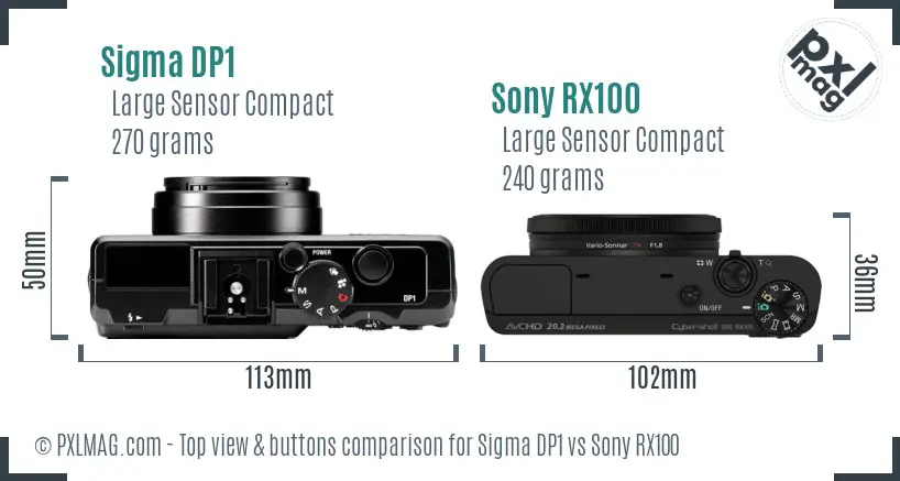 Sigma DP1 vs Sony RX100 top view buttons comparison