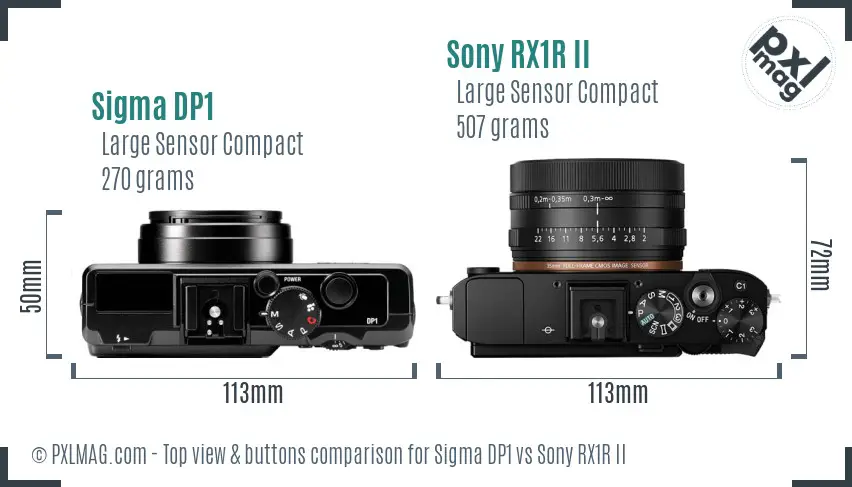 Sigma DP1 vs Sony RX1R II top view buttons comparison