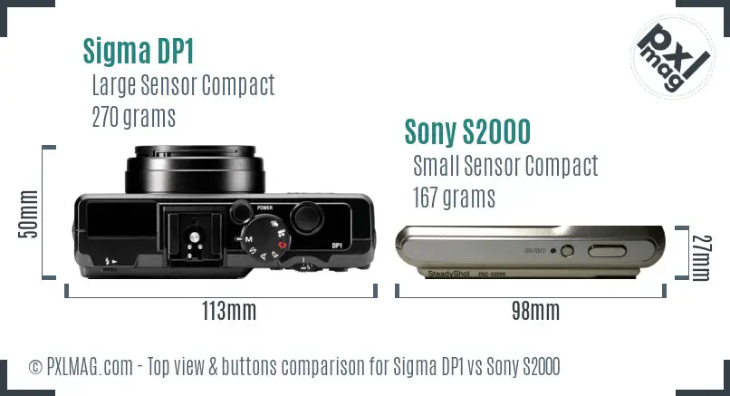 Sigma DP1 vs Sony S2000 top view buttons comparison