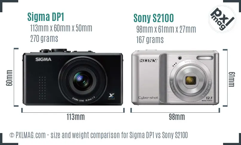 Sigma DP1 vs Sony S2100 size comparison