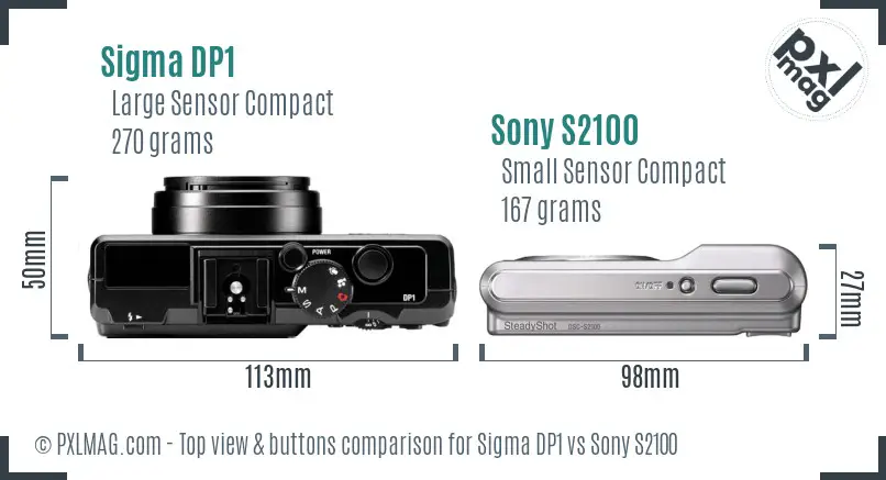 Sigma DP1 vs Sony S2100 top view buttons comparison