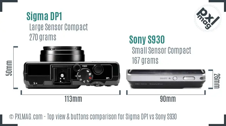 Sigma DP1 vs Sony S930 top view buttons comparison