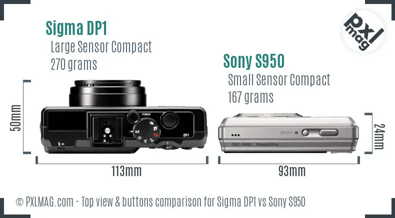 Sigma DP1 vs Sony S950 top view buttons comparison